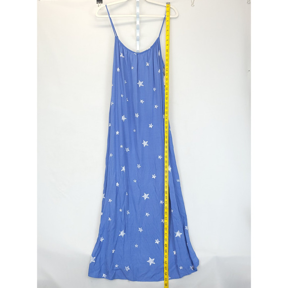Jasmine & Ginger Maxi Adjustable Strap Dress Star Print Women S Blue Long Slit - Picture 3 of 10